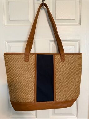 thirty-one Tan Woven Tote with Brown Trim NWOT